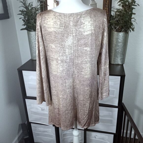RHONDA SHEAR BLUSH & GOLD METALLIC COLD SHOULDER TOP SZ.L EUC - Picture 5 of 9